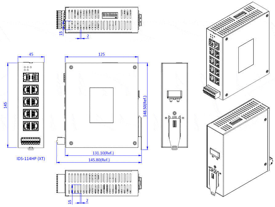 Schema meccanico degli switch IDS-114HP PoE (90 W)